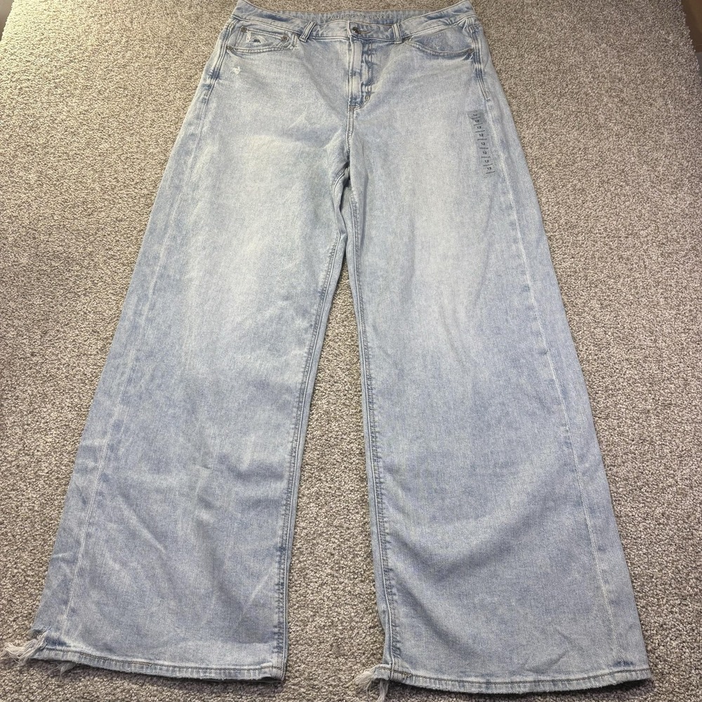 American Eagle Jeans Womens 12 Blue Light Wash Super High Rise Baggy Wide Leg
